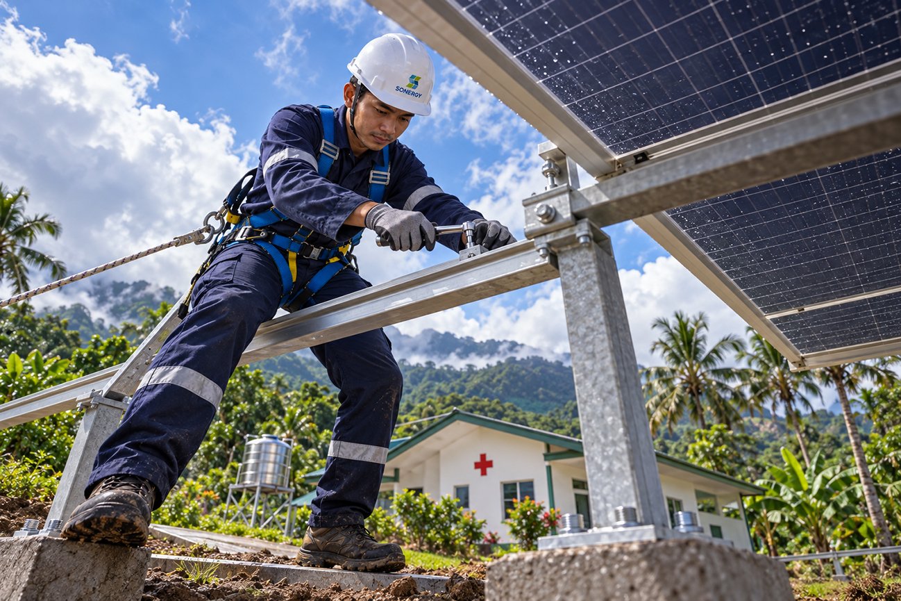 Proses instalasi panel surya Sonergy
